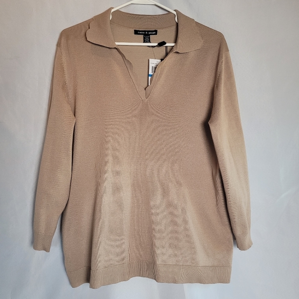 NWT Cable & Gauge Women's 3/4 Sleeve Scalloped Detail Top Size XL